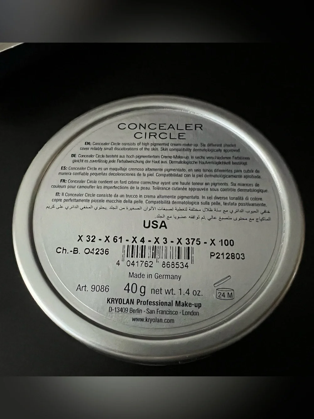 Kryolan Professional Concealer Circle, Color Selection #4~ Brand New In Box~